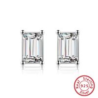 1 Pair Glam Simple Style Square Rectangle Polishing Plating Inlay Sterling Silver Zircon White Gold Plated Rhodium Plated Ear Studs main image 5