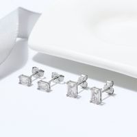 1 Pair Glam Simple Style Square Rectangle Polishing Plating Inlay Sterling Silver Zircon White Gold Plated Rhodium Plated Ear Studs main image 3