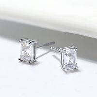 1 Pair Glam Simple Style Square Rectangle Polishing Plating Inlay Sterling Silver Zircon White Gold Plated Rhodium Plated Ear Studs main image 1