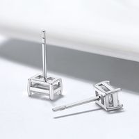 1 Pair Glam Simple Style Square Rectangle Polishing Plating Inlay Sterling Silver Zircon White Gold Plated Rhodium Plated Ear Studs main image 4