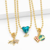 Simple Style Heart Shape Airplane Copper 18k Gold Plated Zircon Pendant Necklace In Bulk main image 1