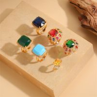 Elegant Classical Vintage Style Square Copper Plating Inlay Zircon 14k Gold Plated Open Rings main image 1