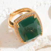 Elegant Classical Vintage Style Square Copper Plating Inlay Zircon 14k Gold Plated Open Rings main image 7