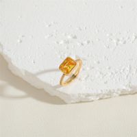 Elegant Classical Vintage Style Square Copper Plating Inlay Zircon 14k Gold Plated Open Rings sku image 1