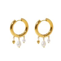 1 Pair Ig Style French Style Round Pearl Plating Stainless Steel Titanium Steel 18k Gold Plated Earrings main image 3