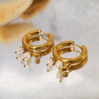 1 Pair Ig Style French Style Round Pearl Plating Stainless Steel Titanium Steel 18k Gold Plated Earrings main image 4