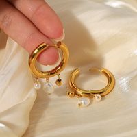 1 Pair Ig Style French Style Round Pearl Plating Stainless Steel Titanium Steel 18k Gold Plated Earrings main image 6