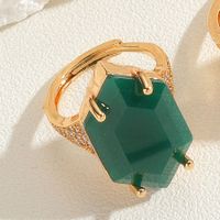Elegant Classical Vintage Style Square Copper Plating Inlay Zircon 14k Gold Plated Open Rings main image 8