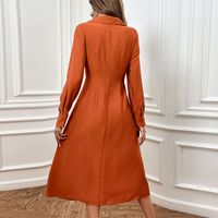 Women's Regular Dress Elegant Sexy Romantic Shirt Collar Thigh Slit Ruched Long Sleeve Solid Color Midi Dress Holiday Daily Street main image 4