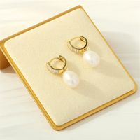 1 Pair Simple Style Irregular Round Plating Inlay Freshwater Pearl Copper Pearl Zircon 18k Gold Plated Drop Earrings main image 6
