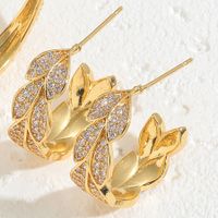 1 Pair Casual Sweet Shiny C Shape Maple Leaf Plating Inlay Copper Zircon 14k Gold Plated White Gold Plated Earrings main image 6