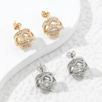 1 Paire Style Ig Reine Couronne Placage Incruster Le Cuivre Zircon Plaqué Or 18k Boucles D'oreilles main image 1