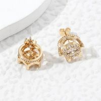 1 Pair Ig Style Queen Crown Plating Inlay Copper Zircon 18k Gold Plated Ear Studs main image 5