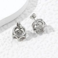 1 Pair Ig Style Queen Crown Plating Inlay Copper Zircon 18k Gold Plated Ear Studs main image 4