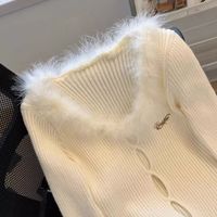 Women's Knitwear Long Sleeve Sweaters & Cardigans Feather Hollow Out Casual Solid Color main image 7