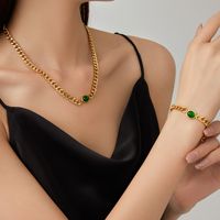 Wholesale Elegant Retro Oval Stainless Steel Plating Inlay Gold Plated Zircon Bracelets Necklace main image 9