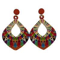 1 Pair Casual Vintage Style Polka Dots Lines Petal Lacquer Painting Stoving Varnish Wood Drop Earrings main image 11