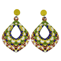 1 Pair Casual Vintage Style Polka Dots Lines Petal Lacquer Painting Stoving Varnish Wood Drop Earrings sku image 1