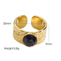 304 Stainless Steel 14K Gold Plated IG Style Plating Inlay Round Natural Stone Gem Open Rings main image 4