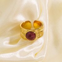 304 Stainless Steel 14K Gold Plated IG Style Plating Inlay Round Natural Stone Gem Open Rings main image 3
