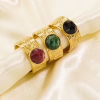 304 Stainless Steel 14K Gold Plated IG Style Plating Inlay Round Natural Stone Gem Open Rings main image 2