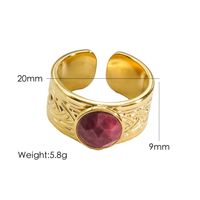 304 Stainless Steel 14K Gold Plated IG Style Plating Inlay Round Natural Stone Gem Open Rings sku image 1