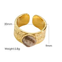 304 Stainless Steel 14K Gold Plated IG Style Plating Inlay Round Natural Stone Gem Open Rings sku image 4
