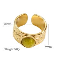 304 Stainless Steel 14K Gold Plated IG Style Plating Inlay Round Natural Stone Gem Open Rings sku image 5