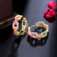 1 Pair Casual Vintage Style Round Rainbow Plating Inlay Copper Zircon Hoop Earrings main image 5