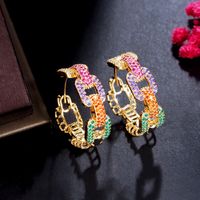 1 Pair Casual Vintage Style Round Rainbow Plating Inlay Copper Zircon Hoop Earrings main image 4