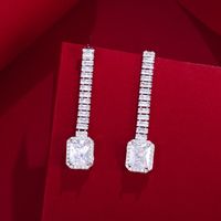 1 Pair Elegant Shiny Square Plating Inlay Copper Zircon White Gold Plated Rhodium Plated Drop Earrings main image 1
