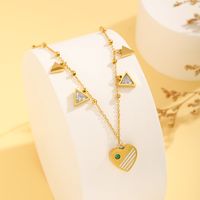 Titanium Steel 18K Gold Plated Simple Style Plating Inlay Water Droplets Heart Shape Rectangle Zircon Pendant Necklace sku image 4