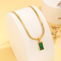 Titanium Steel 18K Gold Plated Simple Style Plating Inlay Water Droplets Heart Shape Rectangle Zircon Pendant Necklace sku image 1