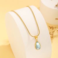 Titanium Steel 18K Gold Plated Simple Style Plating Inlay Water Droplets Heart Shape Rectangle Zircon Pendant Necklace sku image 2