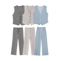 Daily Women's Casual Stripe Polyester Button Pants Sets Pants Sets main image 1