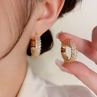 1 Pair Elegant Vintage Style Color Block Copper Hoop Earrings main image 1