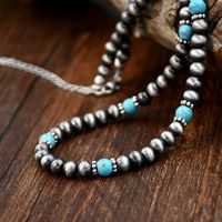 Stainless Steel Plastic Turquoise Silver Plated Vintage Style Handmade Beaded Handmade Color Block Necklace main image 7