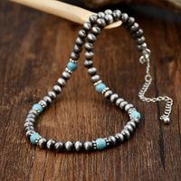 Stainless Steel Plastic Turquoise Silver Plated Vintage Style Handmade Beaded Handmade Color Block Necklace main image 1