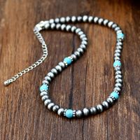 Stainless Steel Plastic Turquoise Silver Plated Vintage Style Handmade Beaded Handmade Color Block Necklace main image 5
