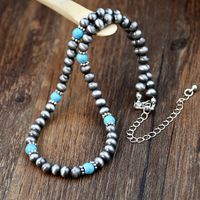 Stainless Steel Plastic Turquoise Silver Plated Vintage Style Handmade Beaded Handmade Color Block Necklace main image 4