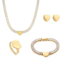 Titanium Steel 18K Gold Plated Simple Style Shiny Plating Inlay Round Star Heart Shape Zircon Jewelry Set sku image 8
