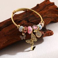 Elegant Cute Heart Shape Dragonfly Butterfly Stainless Steel Alloy Beaded Inlay Rhinestones Bangle main image 6
