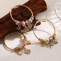 Elegant Cute Heart Shape Dragonfly Butterfly Stainless Steel Alloy Beaded Inlay Rhinestones Bangle main image 1