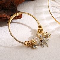 Elegant Cute Heart Shape Dragonfly Butterfly Stainless Steel Alloy Beaded Inlay Rhinestones Bangle main image 5