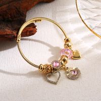 Elegant Cute Heart Shape Dragonfly Butterfly Stainless Steel Alloy Beaded Inlay Rhinestones Bangle main image 3