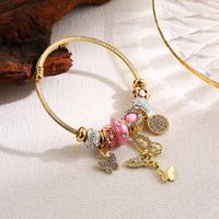 Elegant Cute Heart Shape Dragonfly Butterfly Stainless Steel Alloy Beaded Inlay Rhinestones Bangle main image 4