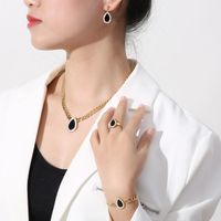 Stainless Steel 18K Gold Plated Simple Style Plating Inlay Square Water Droplets Zircon Jewelry Set main image 3