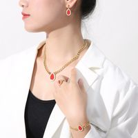 Stainless Steel 18K Gold Plated Simple Style Plating Inlay Square Water Droplets Zircon Jewelry Set main image 4