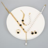 Stainless Steel 18K Gold Plated Simple Style Plating Inlay Square Water Droplets Zircon Jewelry Set main image 5