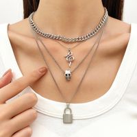 Gothic Punk Snake Lock Skull Alloy Plating Silver Plated Halloween Women's Layered Necklaces main image 1